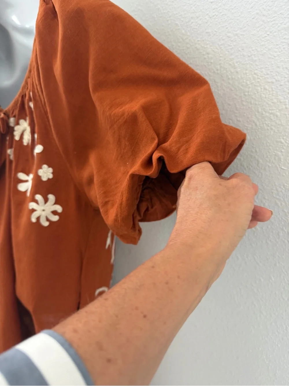 Free People Rust Mini Dress with Cream Embroidery